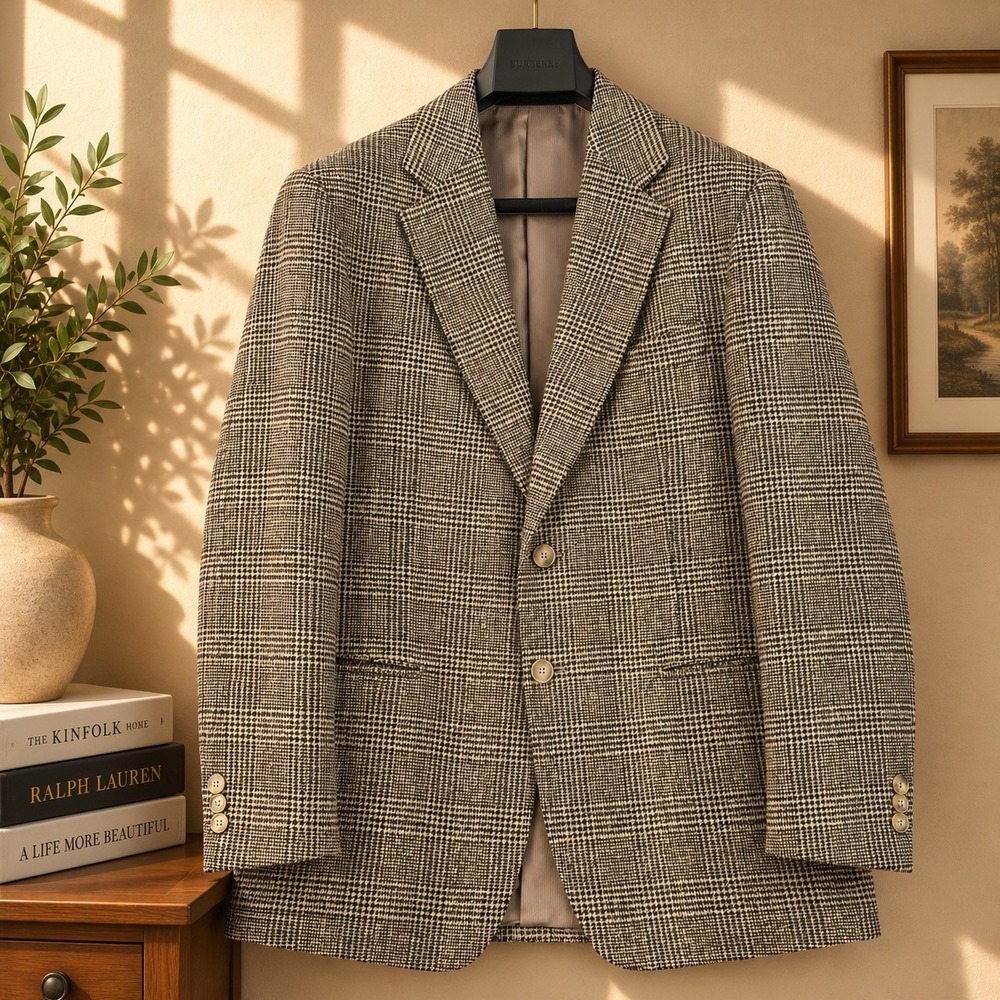 Ermenegildo Zegna Soft Blazer Mens 40R Brown Glen Plaid Wool Italy Sport Coat